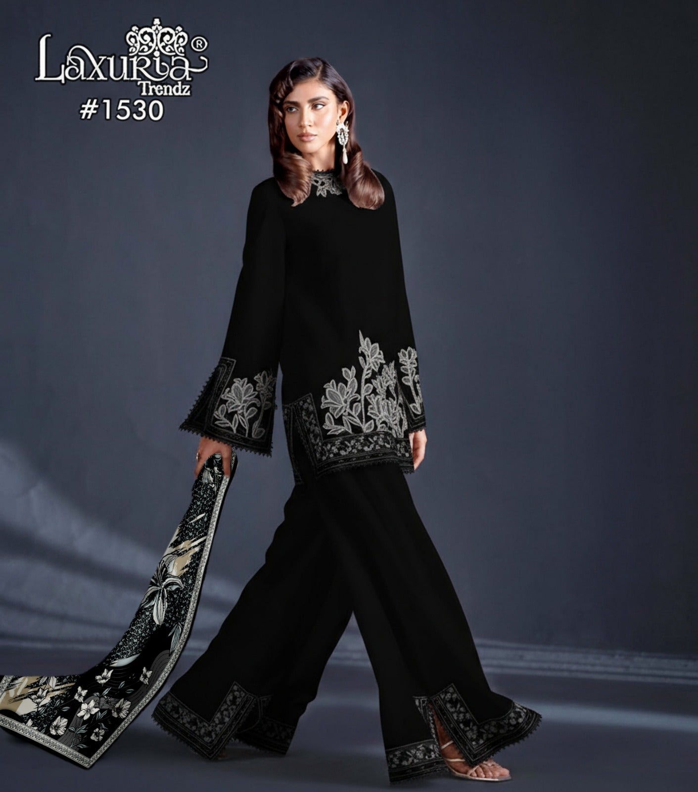 1530 Black Laxuria Trendz Embroidrey Pakistani Readymade Suits