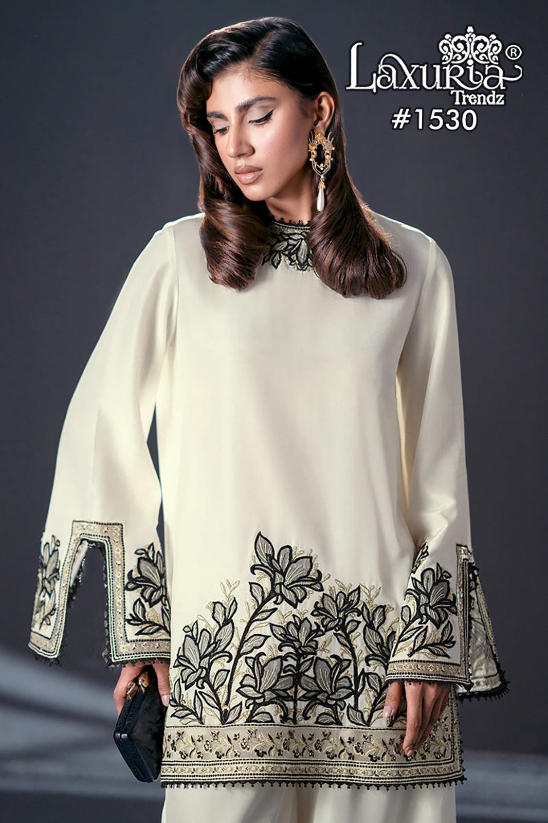 1530 White Laxuria Trendz Embroidrey Co Ord Set