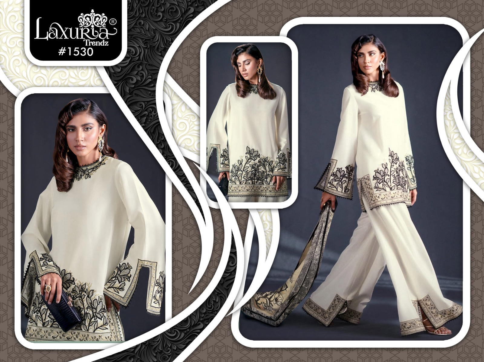 1530 White Laxuria Trendz Embroidrey Co Ord Set