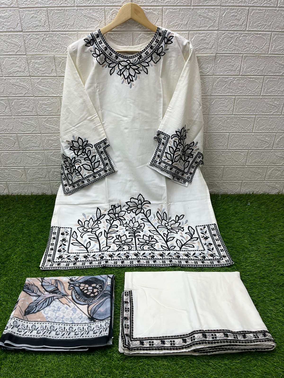 1530 White Laxuria Trendz Embroidrey Co Ord Set