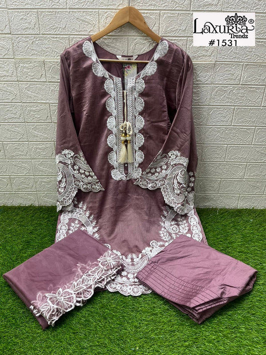 1531 Light Wine Laxuria Trendz Embroidery Pakistani Readymade Suits