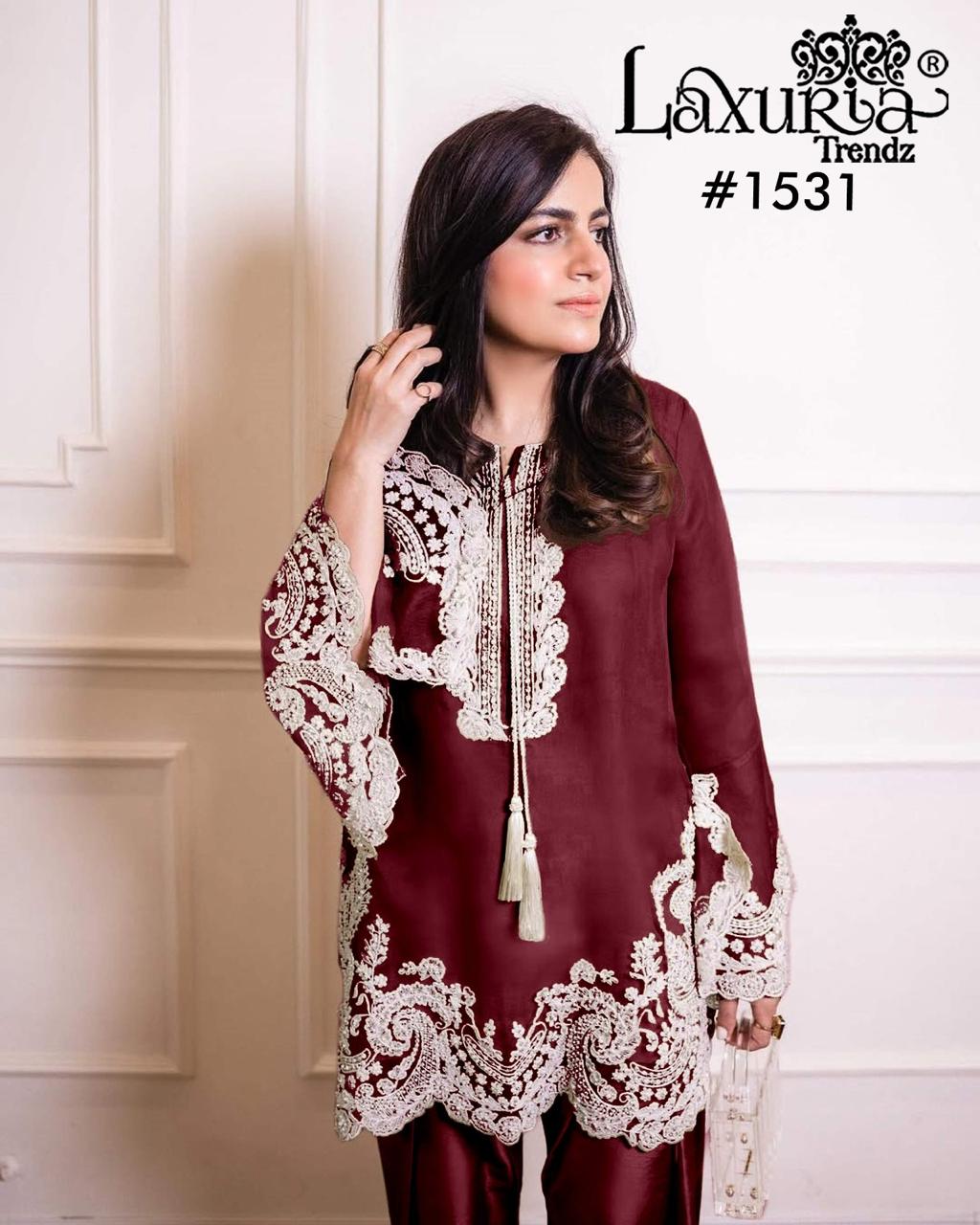 1531 Maroon Laxuria Trendz Vichitra Pakistani Readymade Suits