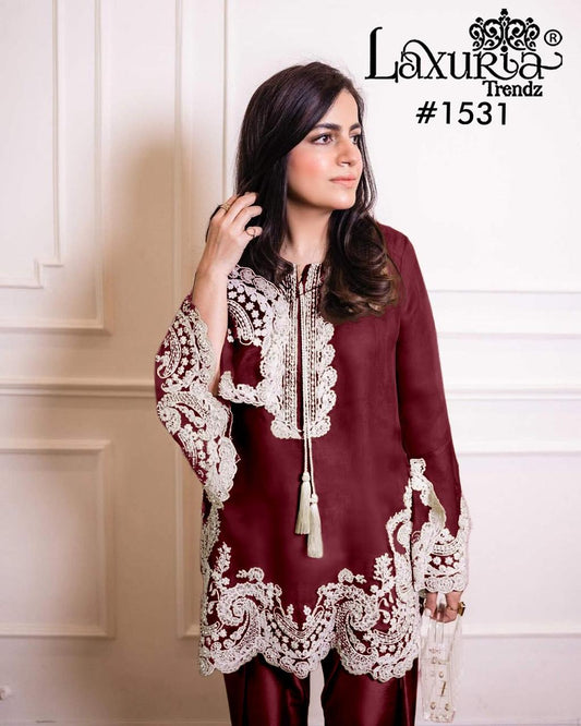 1531 Maroon Laxuria Trendz Vichitra Pakistani Readymade Suits