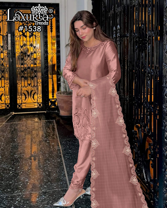 1536 Dusty Rose Laxuria Trendz Georgette Pakistani Readymade Suits