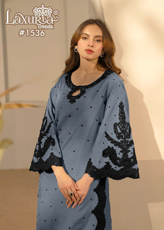 1536 Gray Laxuria Trendz Georgette Pakistani Readymade Suits