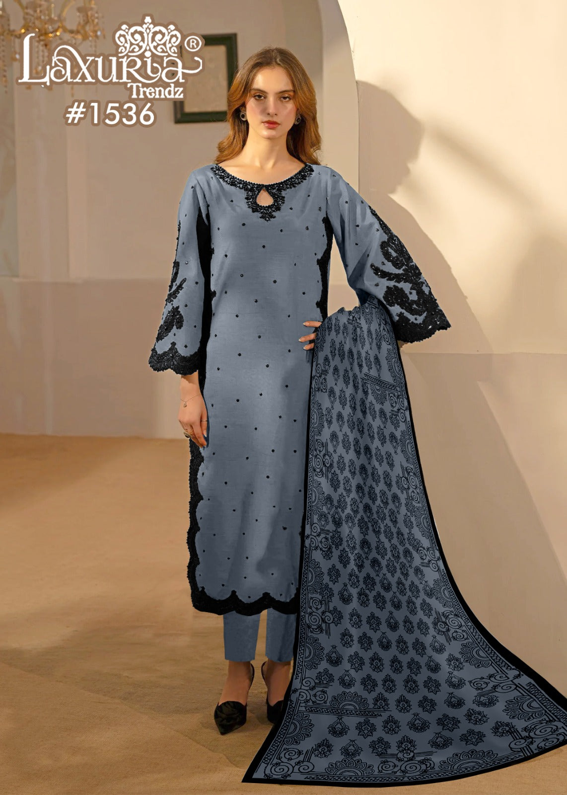 1536 Gray Laxuria Trendz Georgette Pakistani Readymade Suits