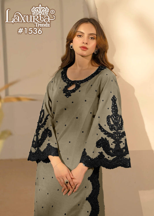1536 Light Olive Green Laxuria Trendz Georgette Pakistani Readymade Suits