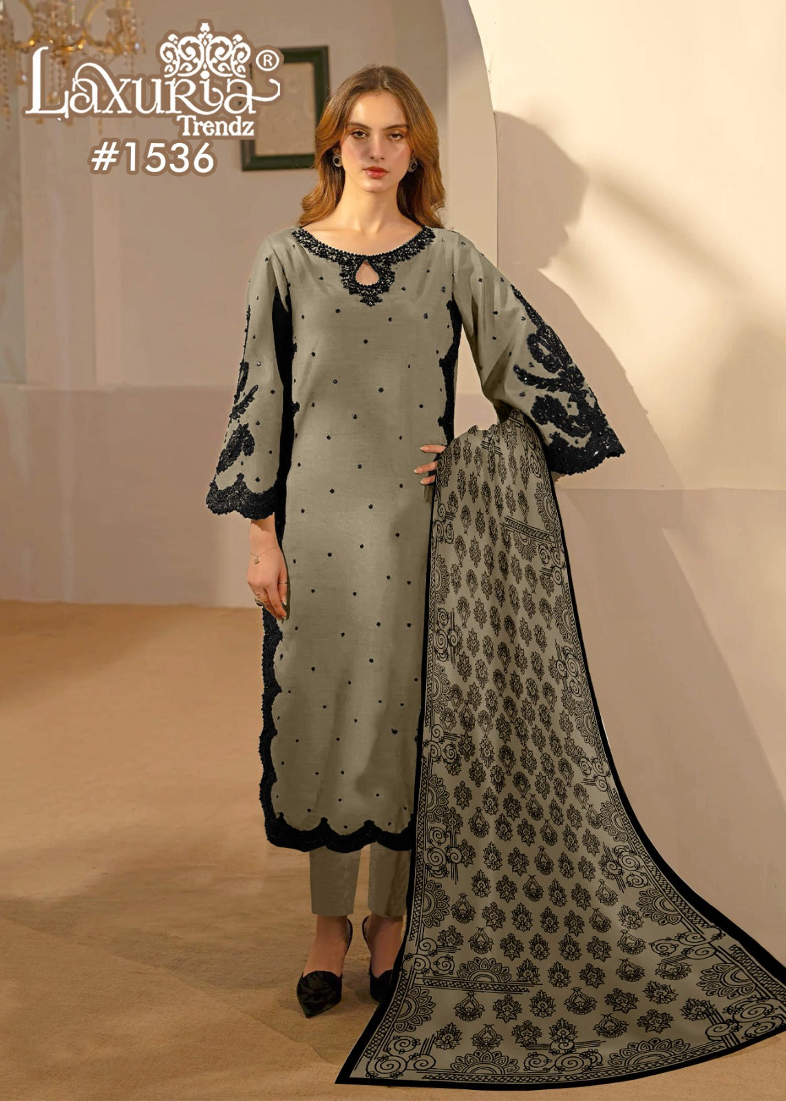 
1536 Light Olive Green Laxuria Trendz Georgette Pakistani Readymade Suits
