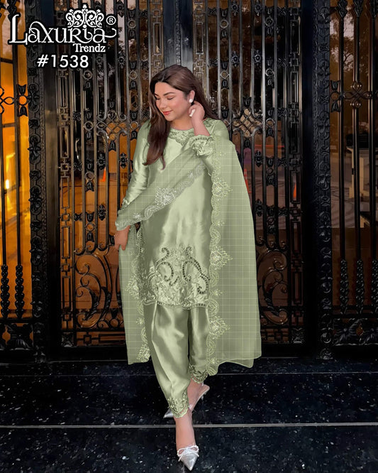 1536 Sage Green Laxuria Trendz Georgette Pakistani Readymade Suits