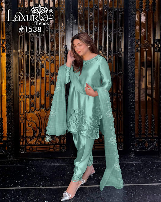 1536 Seafoam Blue Laxuria Trendz Georgette Pakistani Readymade Suits