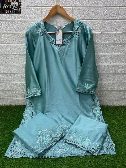 1538 Blue Laxuria Trendz Satin Pakistani Readymade Suits