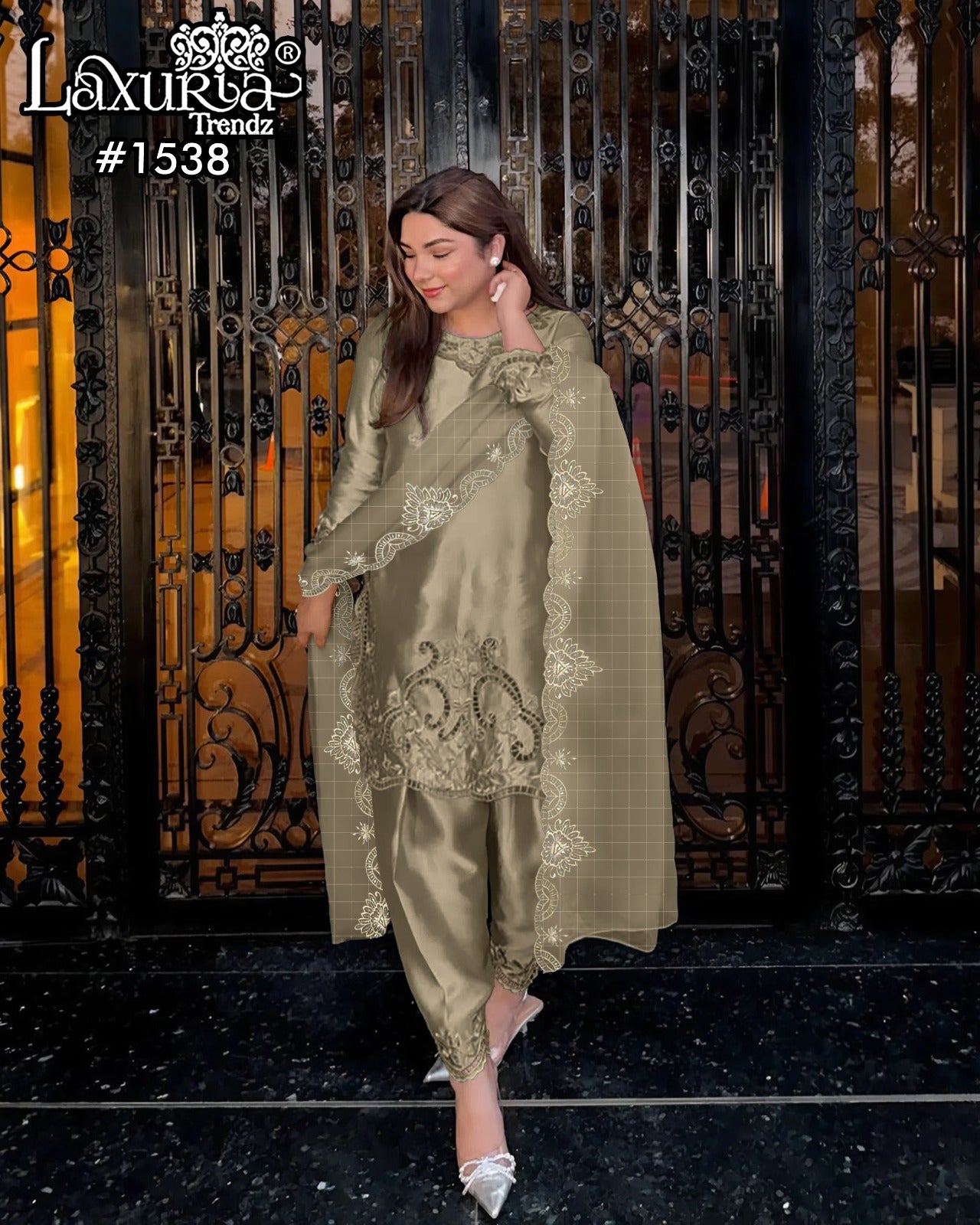 1538 Mehndi Laxuria Trendz Satin Pakistani Readymade Suits
