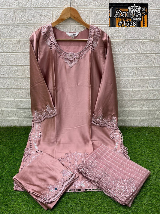 1538 Pink Laxuria Trendz Satin Pakistani Readymade Suits
