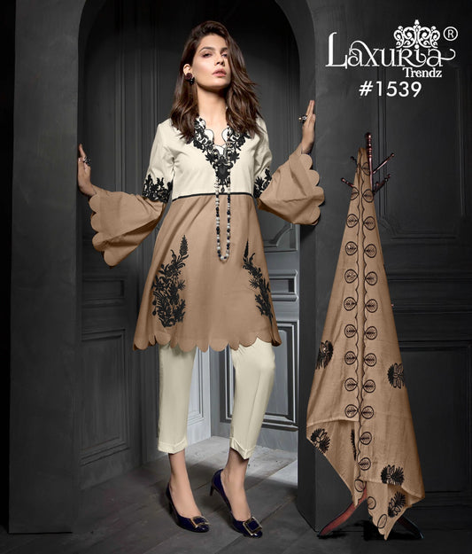 1539 Coffee Laxuria Trendz Jam Satin Pakistani Readymade Suits