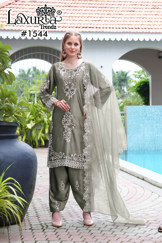 1544 Sage Green Laxuria Trendz Satin Pakistani Readymade Suits