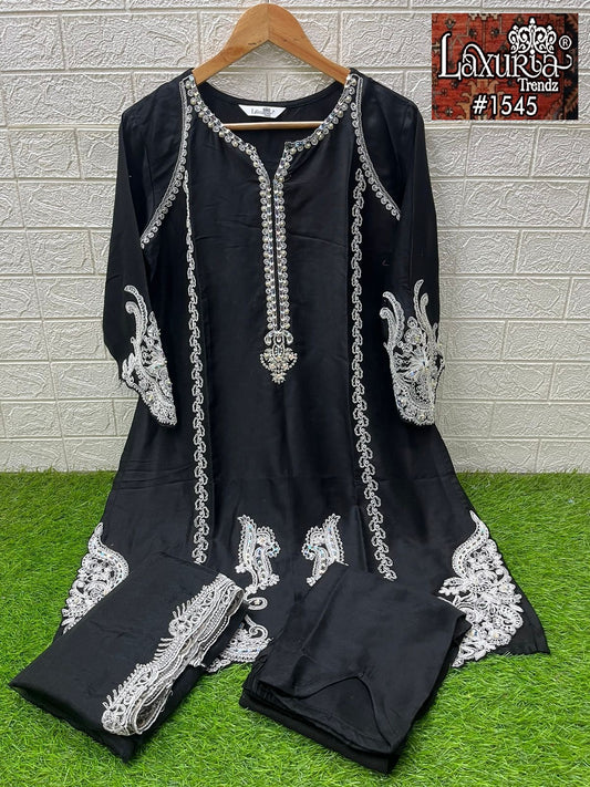 1545 Black Laxuria Trendz Satin Pakistani Readymade Suits