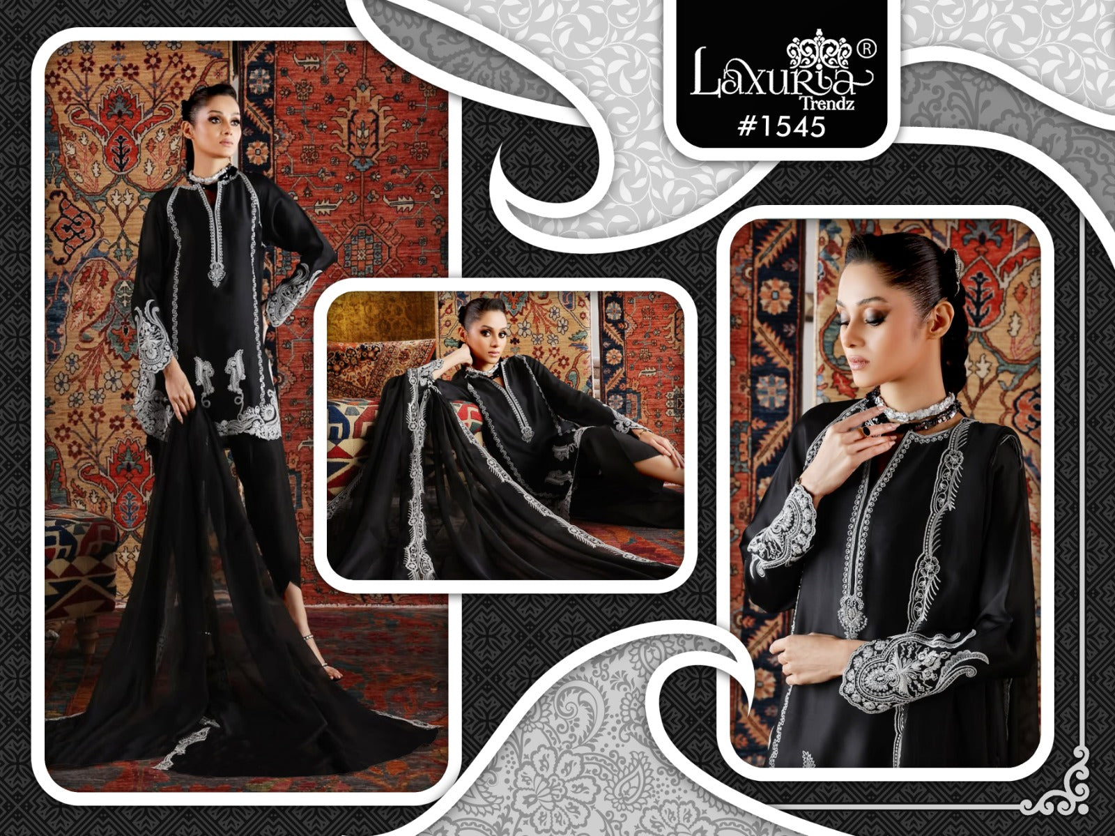 1545 Black Laxuria Trendz Satin Pakistani Readymade Suits