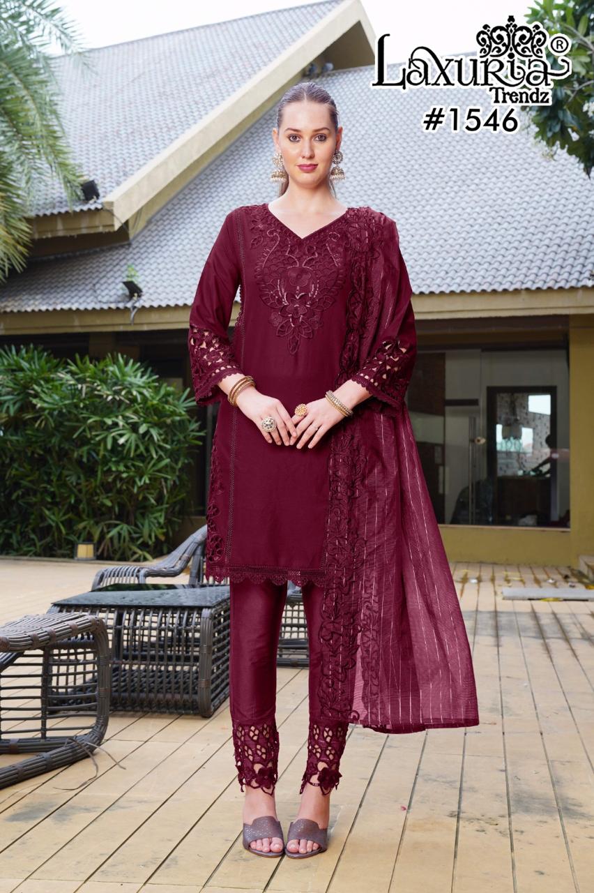 1546 Maroon Laxuria Trendz Cambric Pakistani Readymade Suits