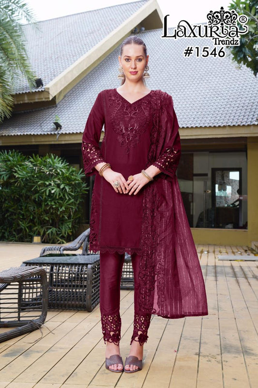 1546 Maroon Laxuria Trendz Cambric Pakistani Readymade Suits