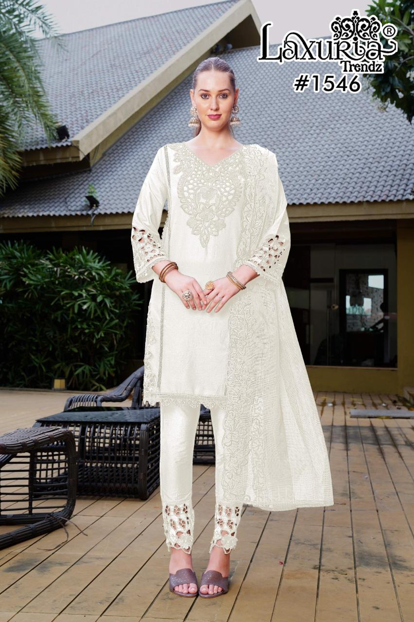1546 White Laxuria Trendz Cambric Pakistani Readymade Suits