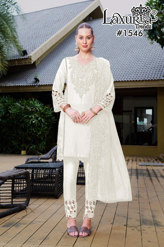 1546 White Laxuria Trendz Cambric Pakistani Readymade Suits