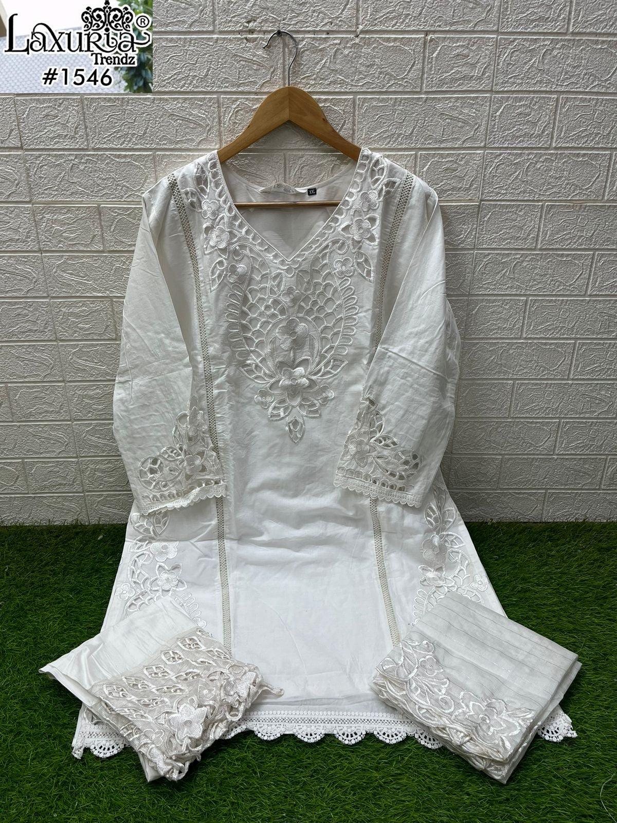 1546 White Laxuria Trendz Cambric Pakistani Readymade Suits