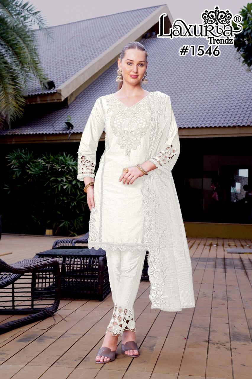 1546 White Laxuria Trendz Cambric Pakistani Readymade Suits