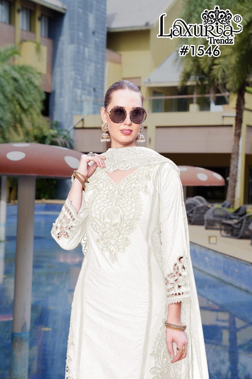 1546 White Laxuria Trendz Cambric Pakistani Readymade Suits