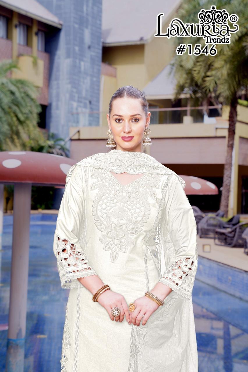 1546 White Laxuria Trendz Cambric Pakistani Readymade Suits