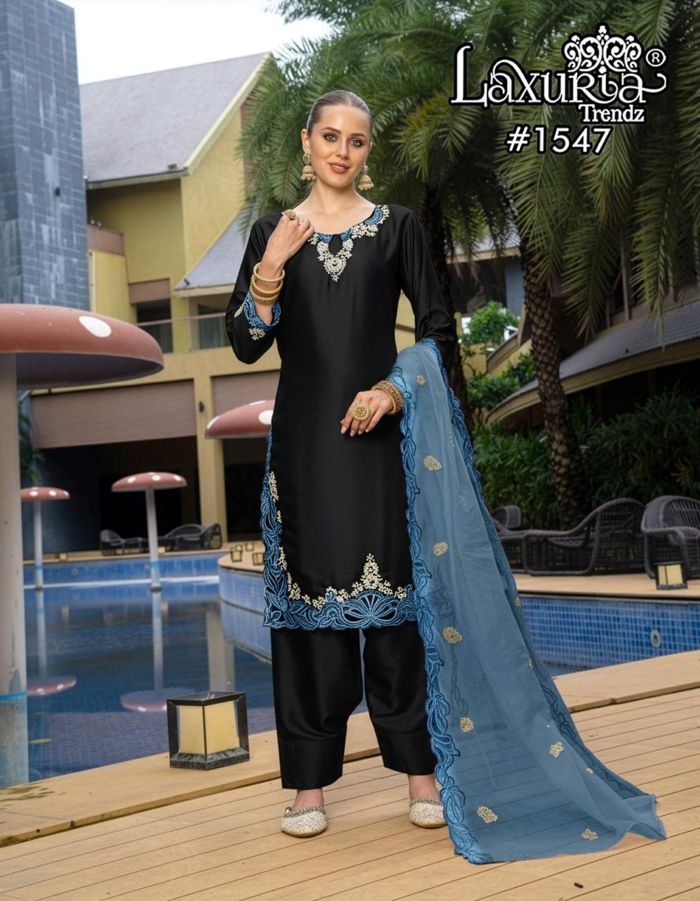 1547 Blue Laxuria Trendz Satin Pakistani Readymade Suits
