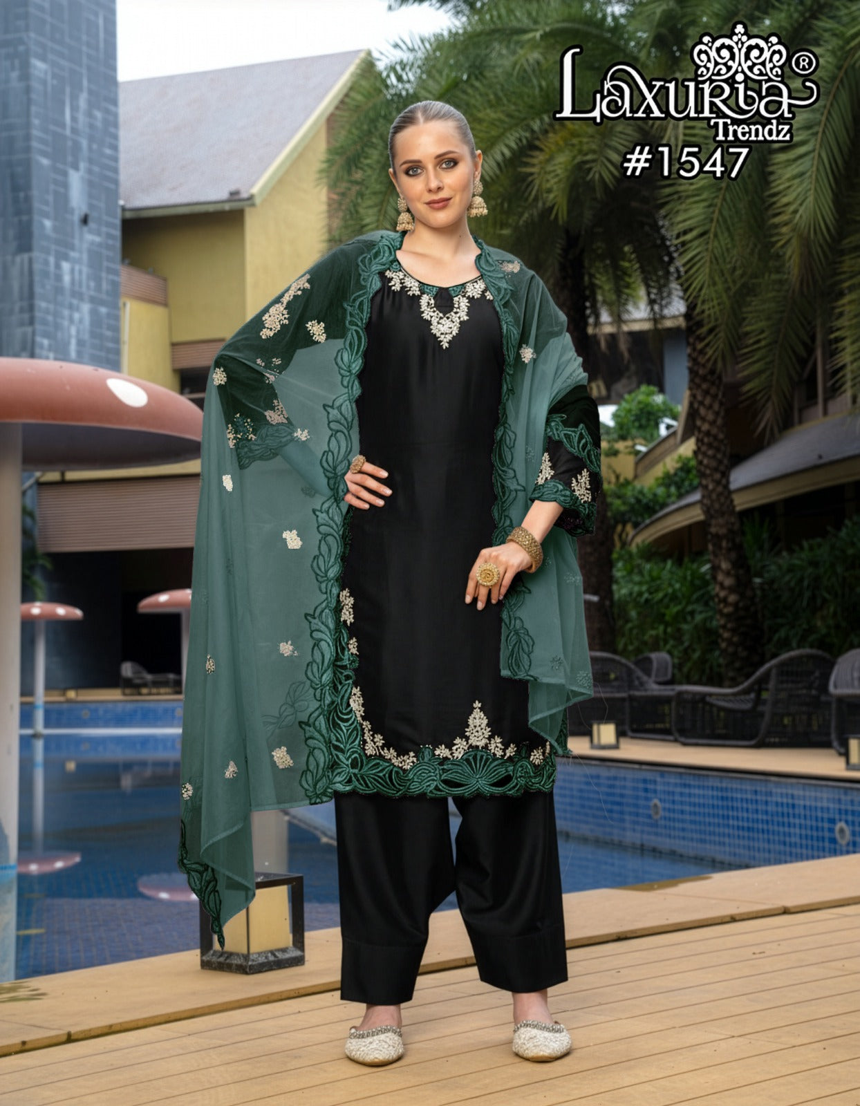 1547 Green Laxuria Trendz Satin Pakistani Readymade Suits