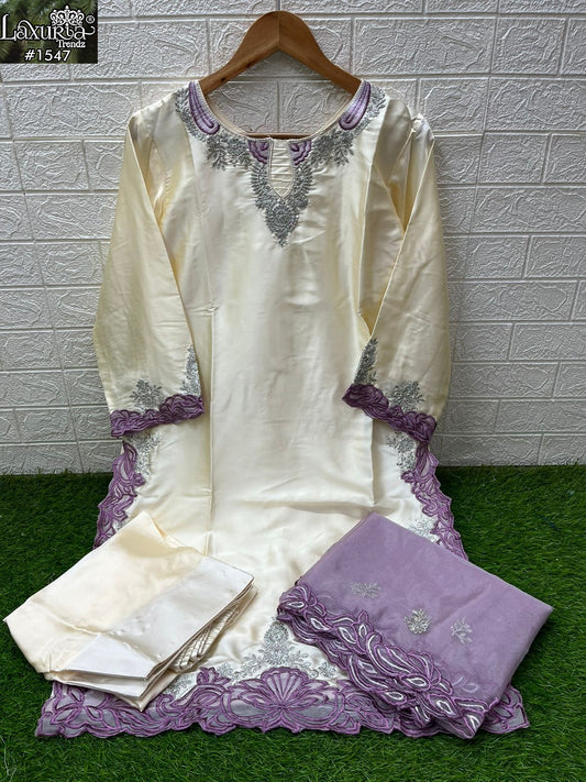 1547 Pink Laxuria Trendz Satin Pakistani Readymade Suits