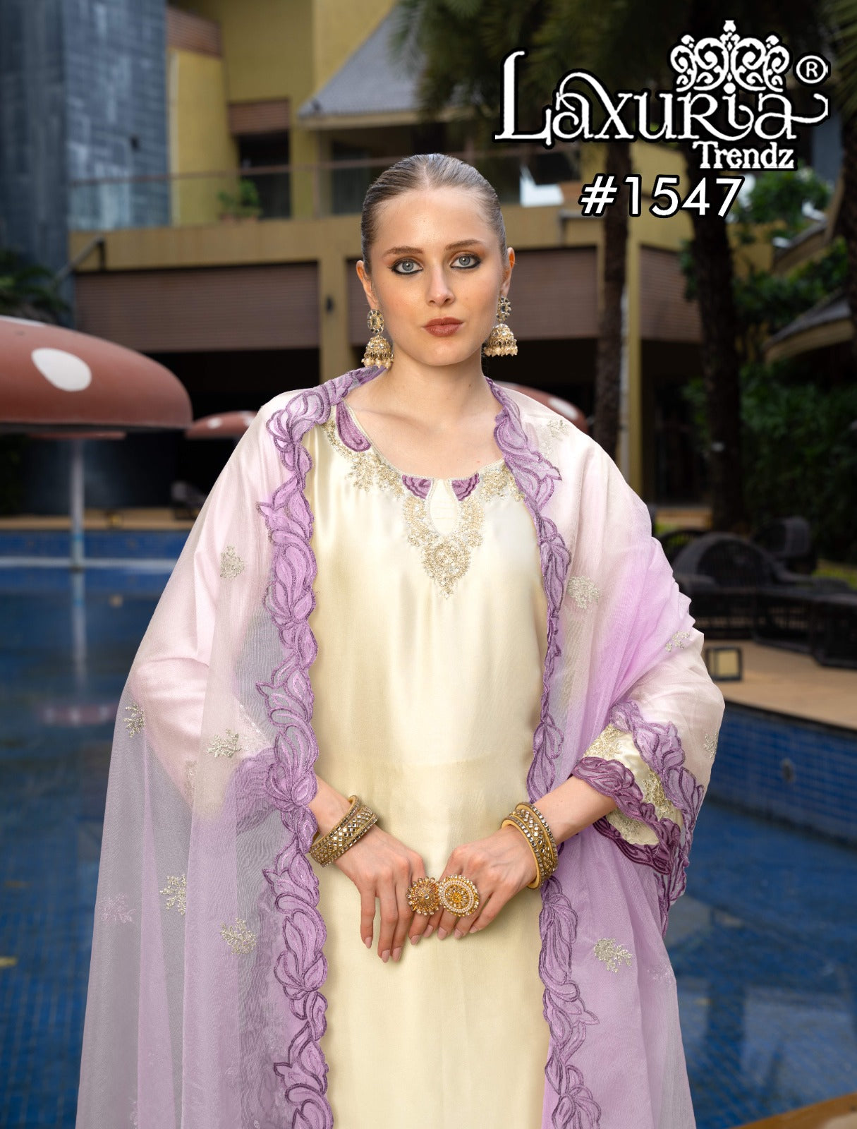 1547 Pink Laxuria Trendz Satin Pakistani Readymade Suits