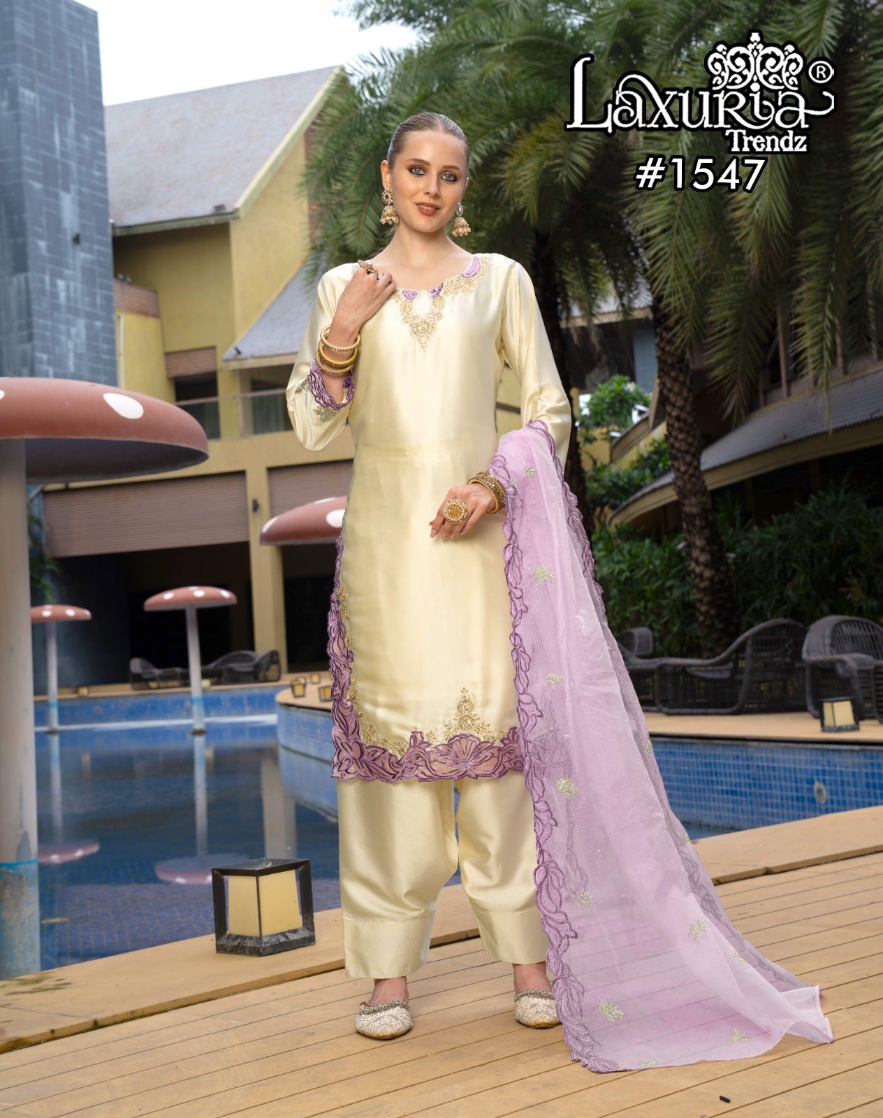1547 Pink Laxuria Trendz Satin Pakistani Readymade Suits