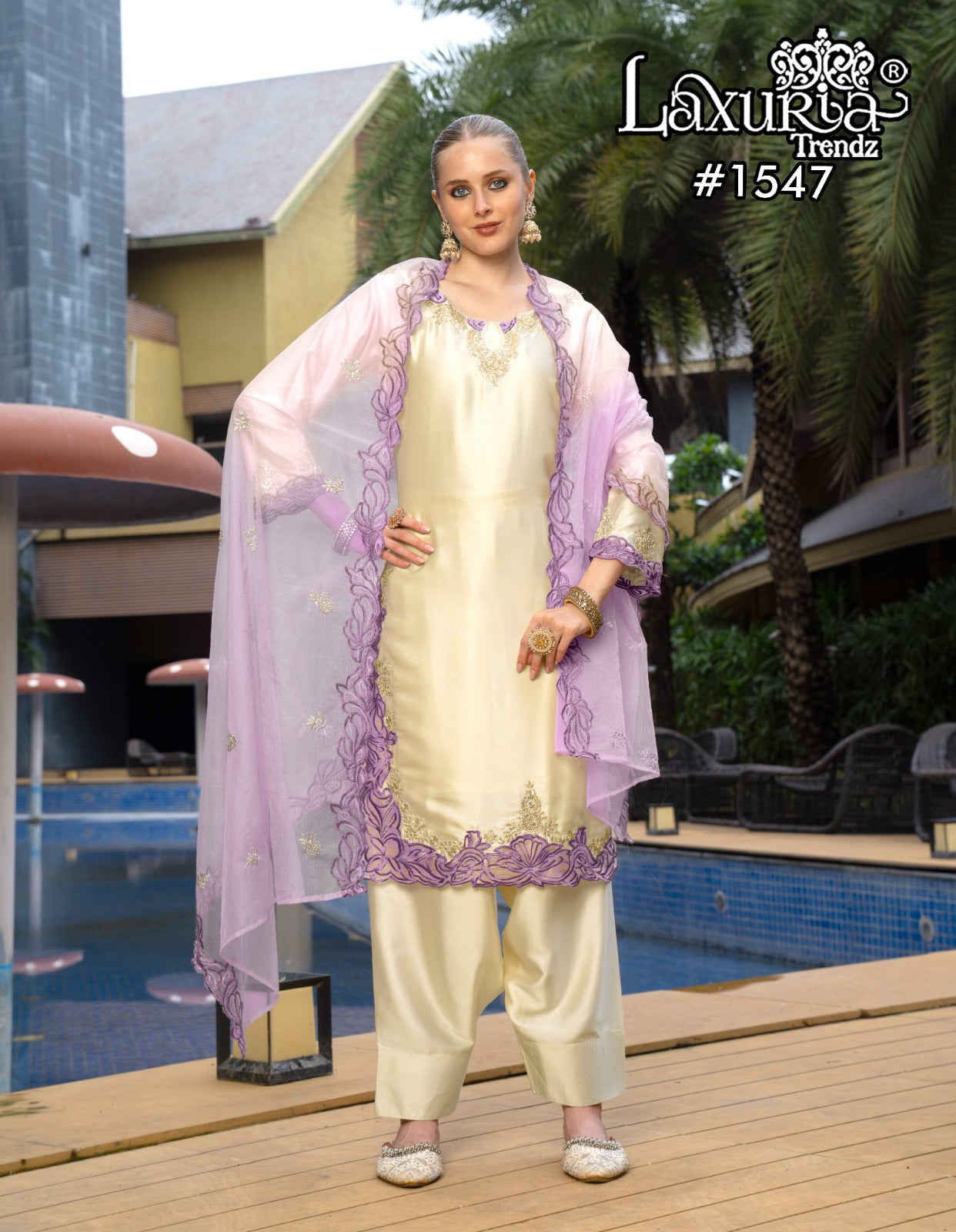 1547 Pink Laxuria Trendz Satin Pakistani Readymade Suits