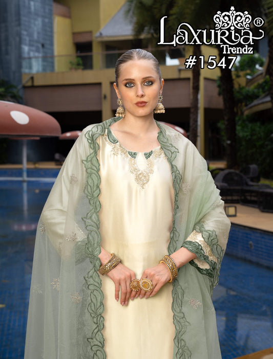 1547 Pista Laxuria Trendz Satin Pakistani Readymade Suits
