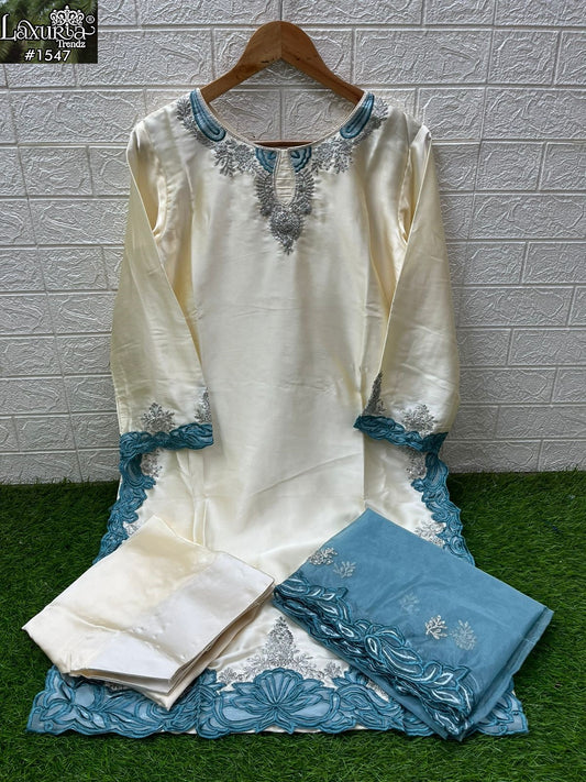 1547 Sky Laxuria Trendz Satin Pakistani Readymade Suits
