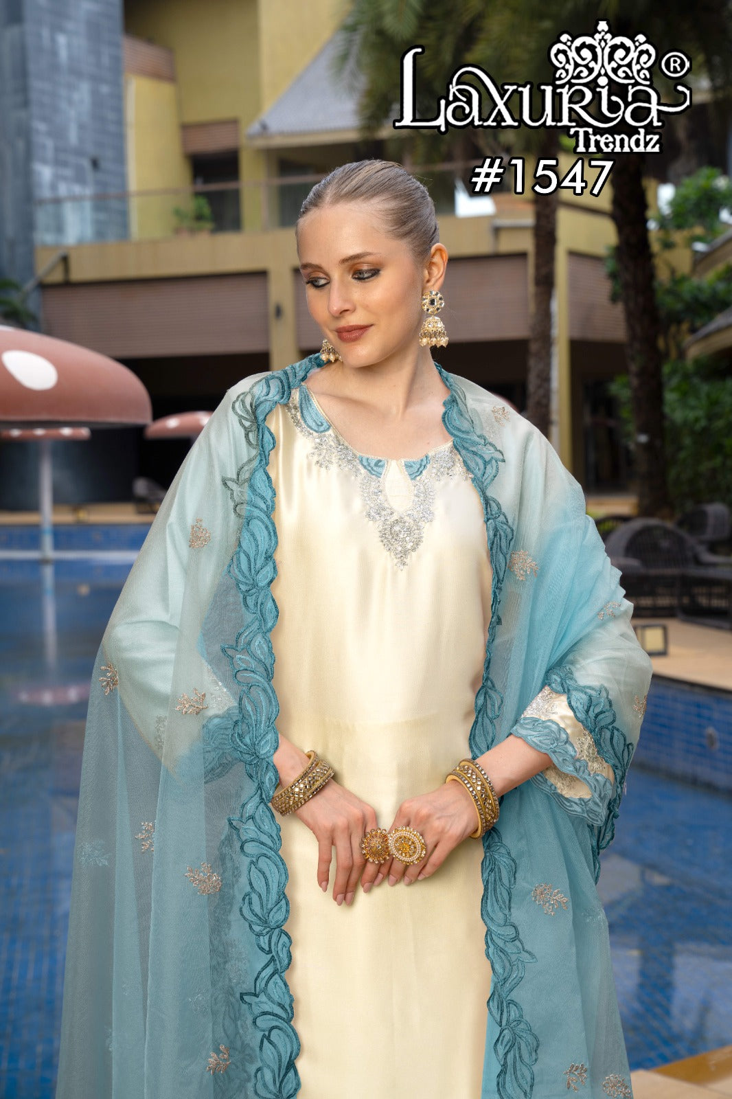 1547 Sky Laxuria Trendz Satin Pakistani Readymade Suits