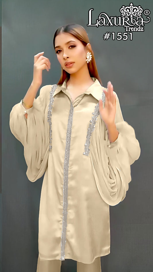 1551 Cream Laxuria Trendz Satin Pakistani Readymade Suits