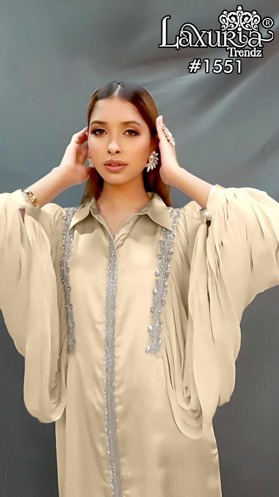 1551 Cream Laxuria Trendz Satin Pakistani Readymade Suits
