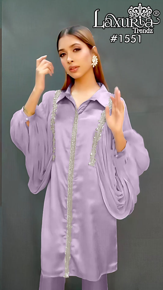 1551 Lavendar Laxuria Trendz Satin Pakistani Readymade Suits