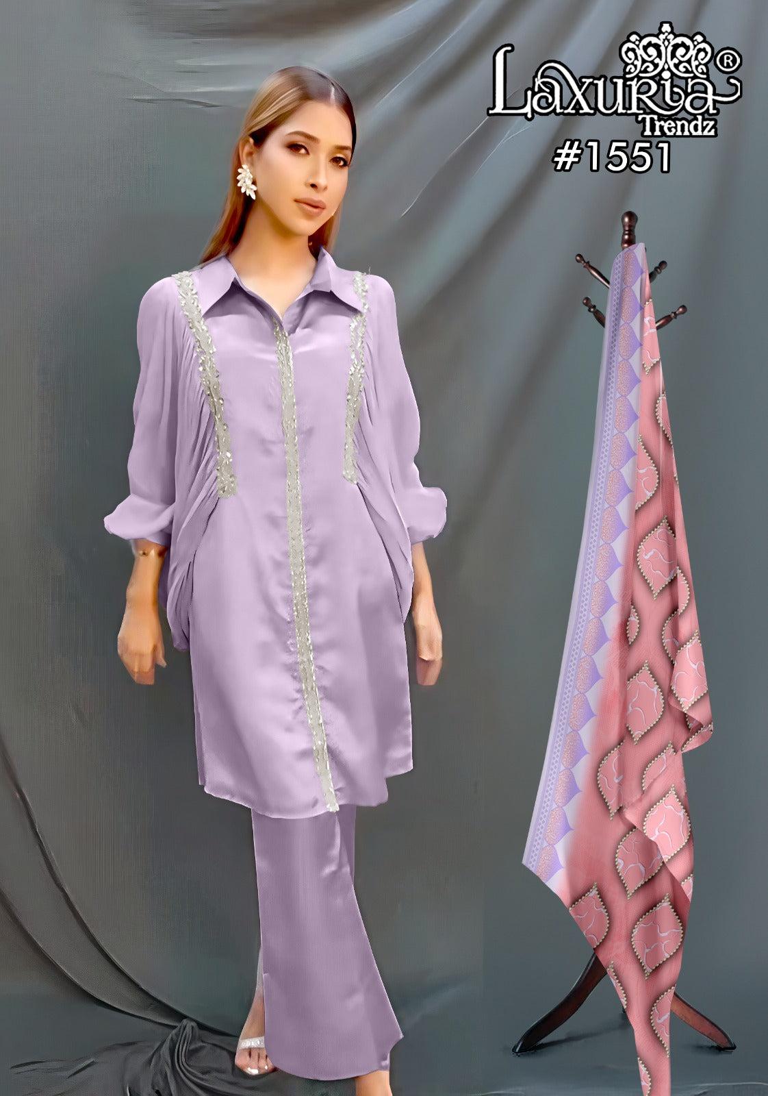 1551 Lavendar Laxuria Trendz Satin Pakistani Readymade Suits