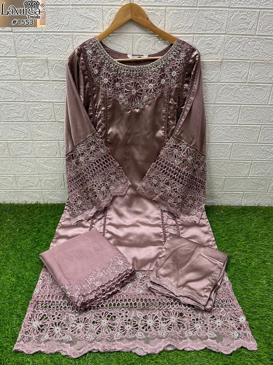 1553 Badami Laxuria Trendz Satin Pakistani Readymade Suits