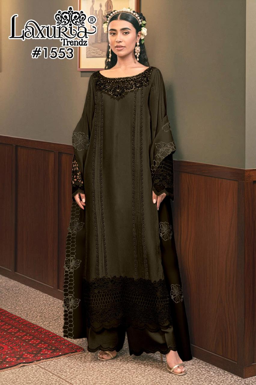 1553 Mehndi Laxuria Trendz Satin Pakistani Readymade Suits