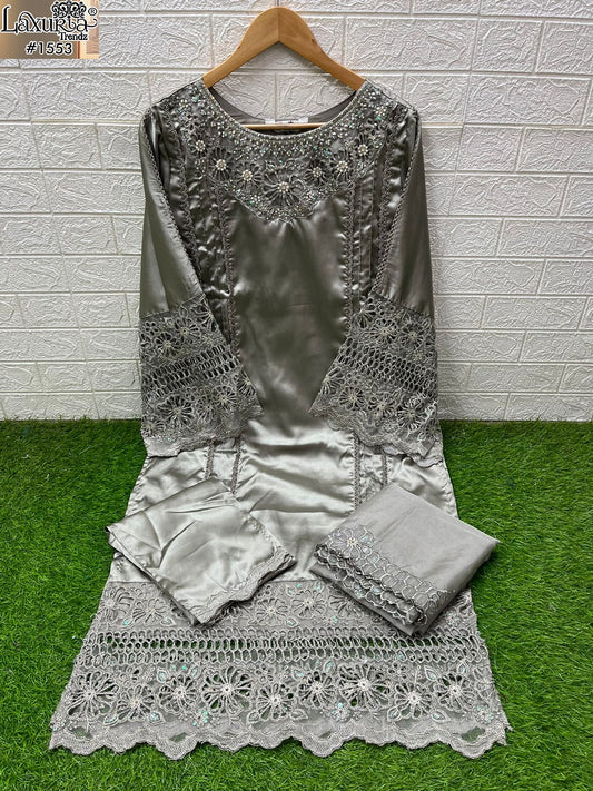 1553 Pista Laxuria Trendz Satin Pakistani Readymade Suits
