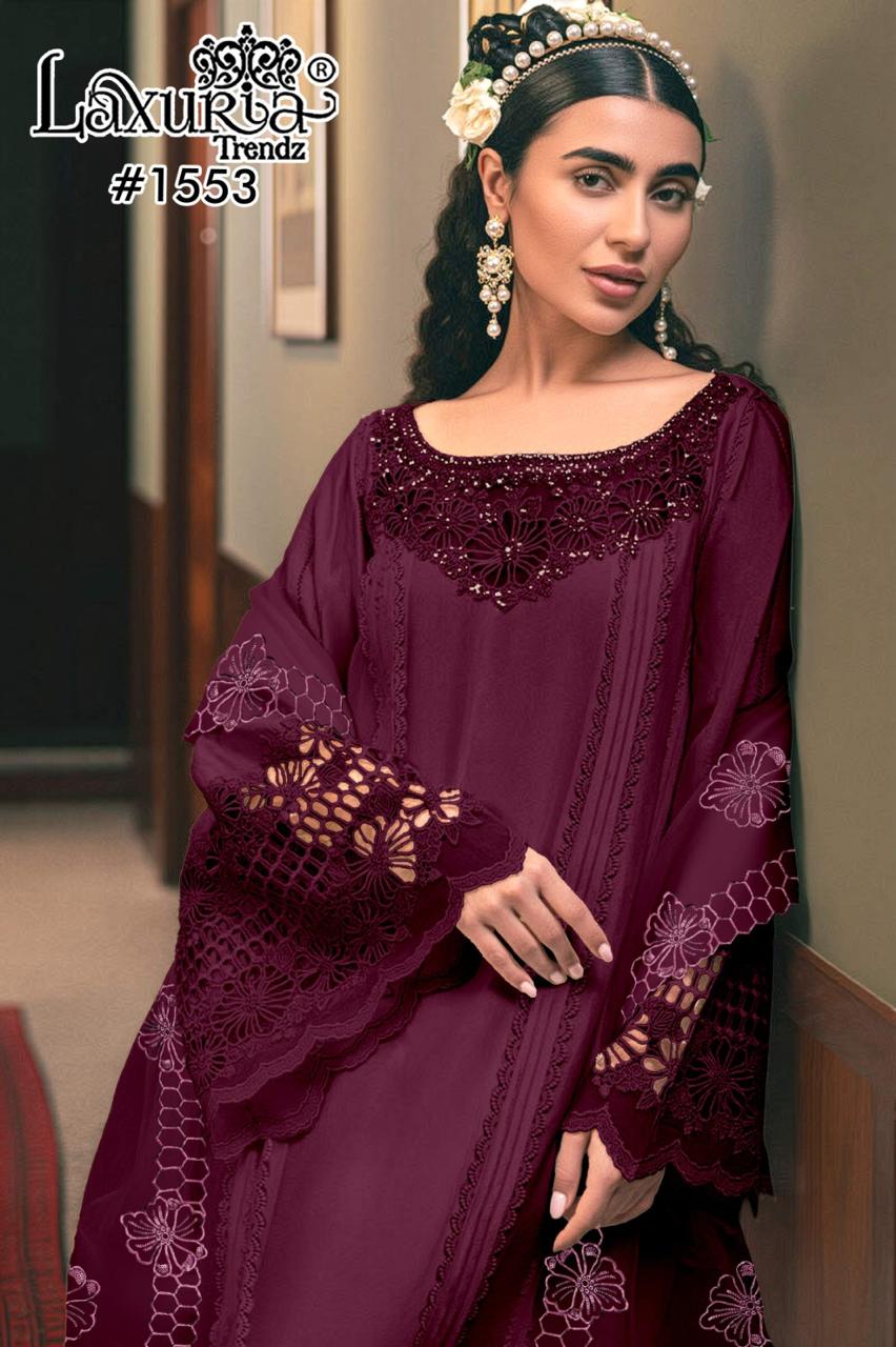 1553 Wine Laxuria Trendz Satin Pakistani Readymade Suits