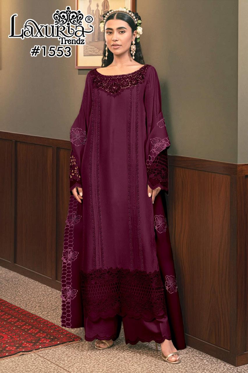 1553 Wine Laxuria Trendz Satin Pakistani Readymade Suits