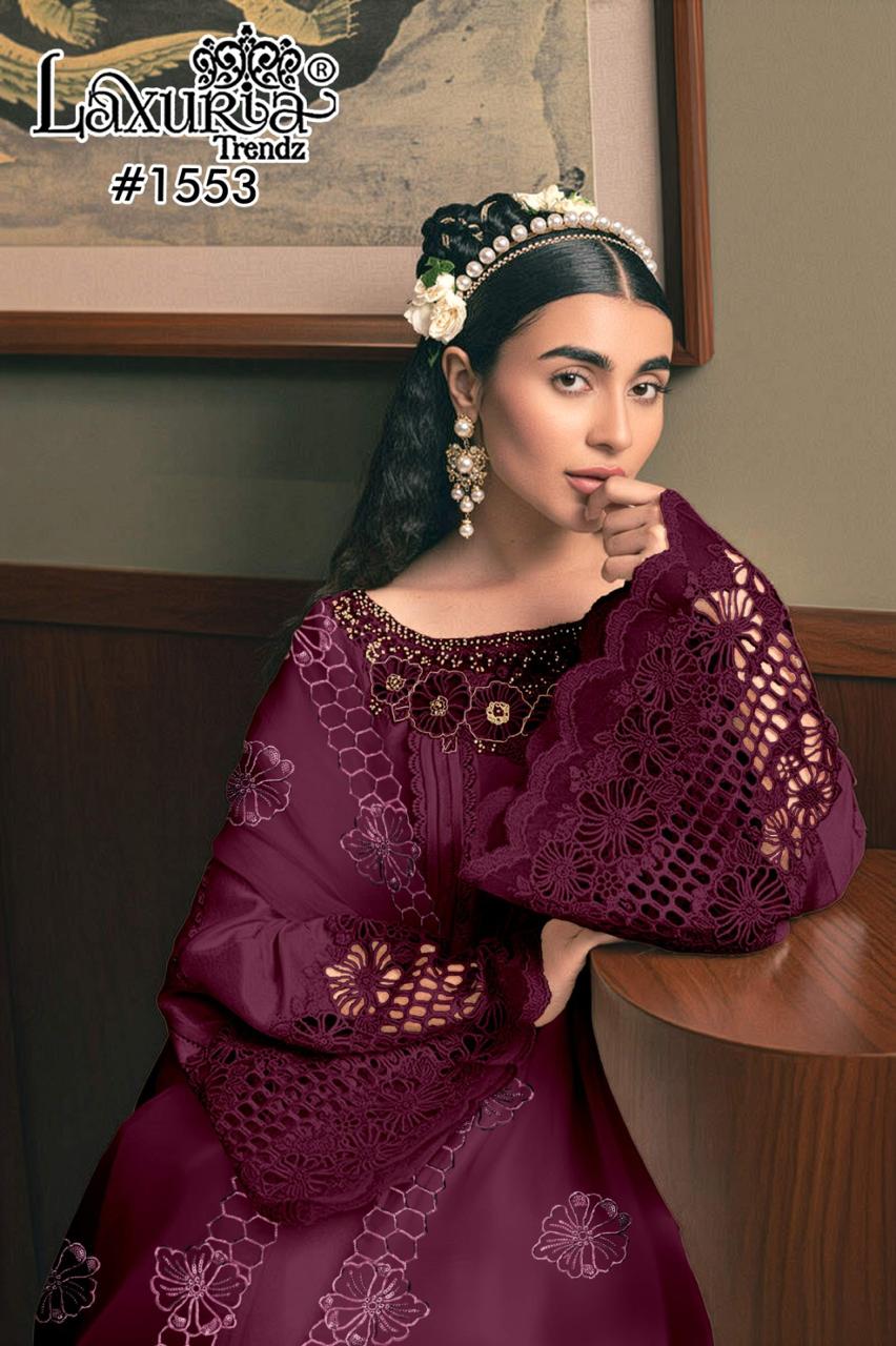 1553 Wine Laxuria Trendz Satin Pakistani Readymade Suits