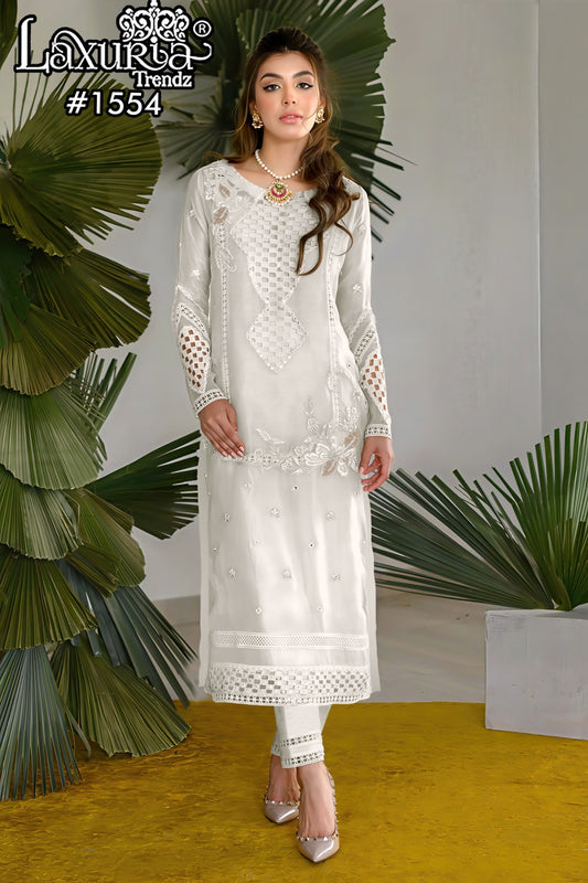 1554 White Laxuria Trendz Vichitrta Simmer Pakistani Readymade Suits