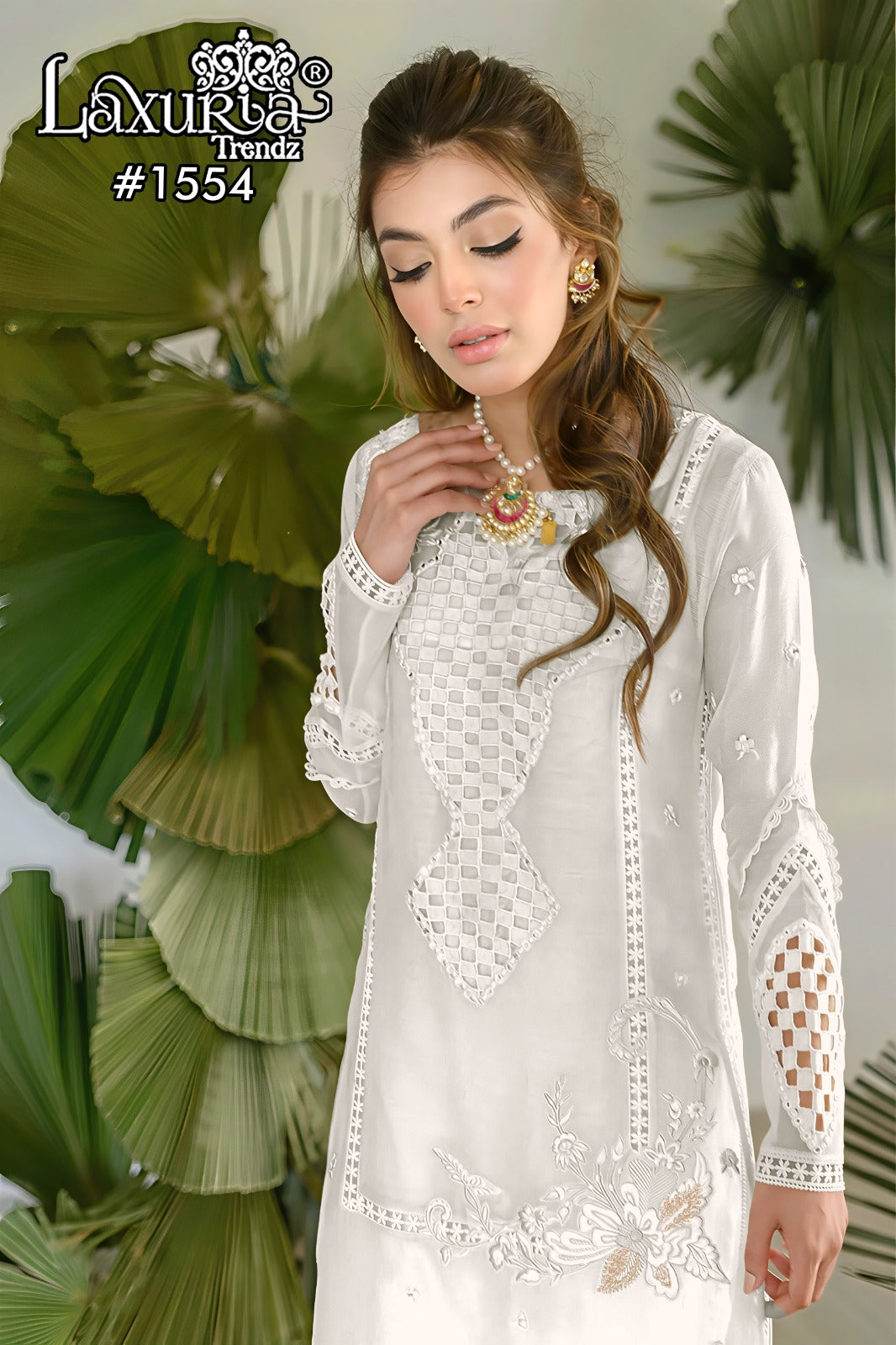 1554 White Laxuria Trendz Vichitrta Simmer Pakistani Readymade Suits